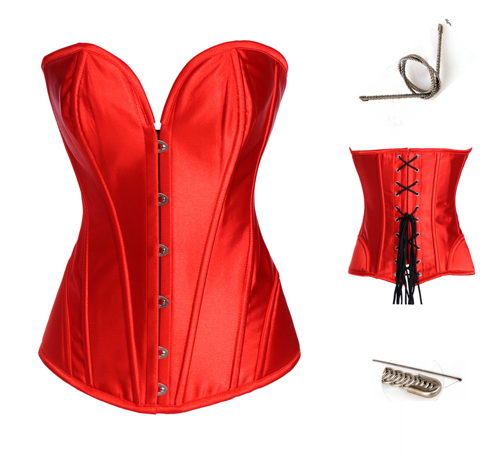 Red Satin Strapless Steel Boned Corset